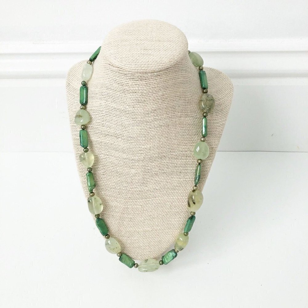 NWT Genuine Prehnite & Green Pearl Necklace Beaded